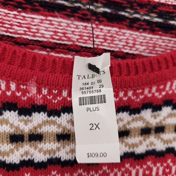 NWT TALBOTS Fair Isle Red Colorful Sweater Crew Neck Pullover Cotton Blend Sz 2X - Picture 5 of 6